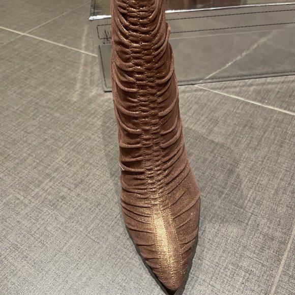 sigerson morrison Gold Bronze Suede Ruched High Heel Ankle Boots Nib 8 - Picture 5 of 8